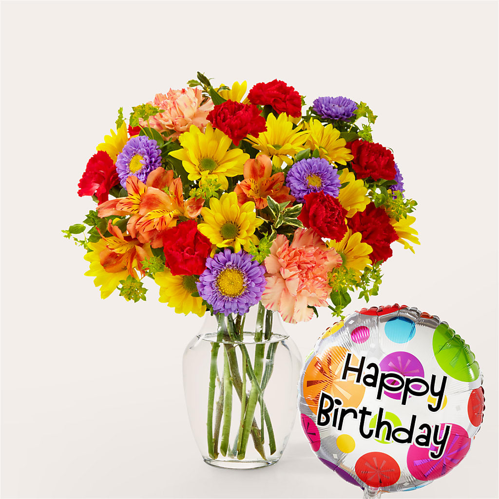 Kaleidoscope Bouquet with Birthday Balloon – Flowers By Josie, Grayling MI