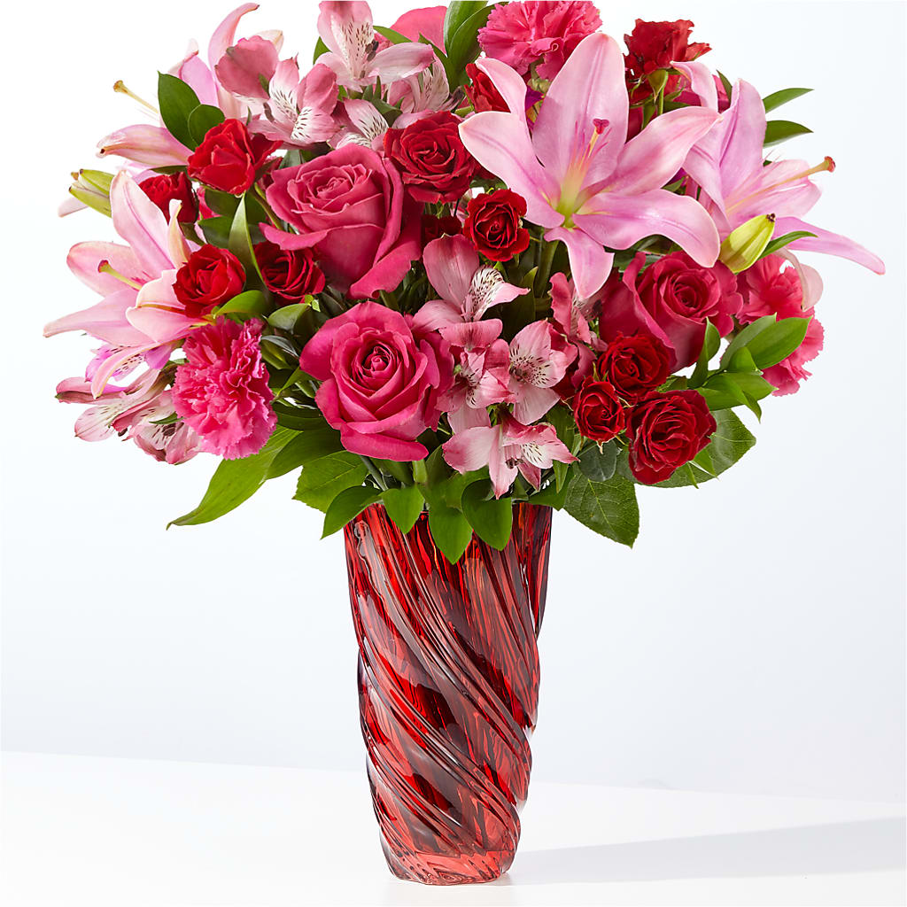 In Love Bouquet with Luxe Swirl Vase – Flowers By Josie, Grayling MI
