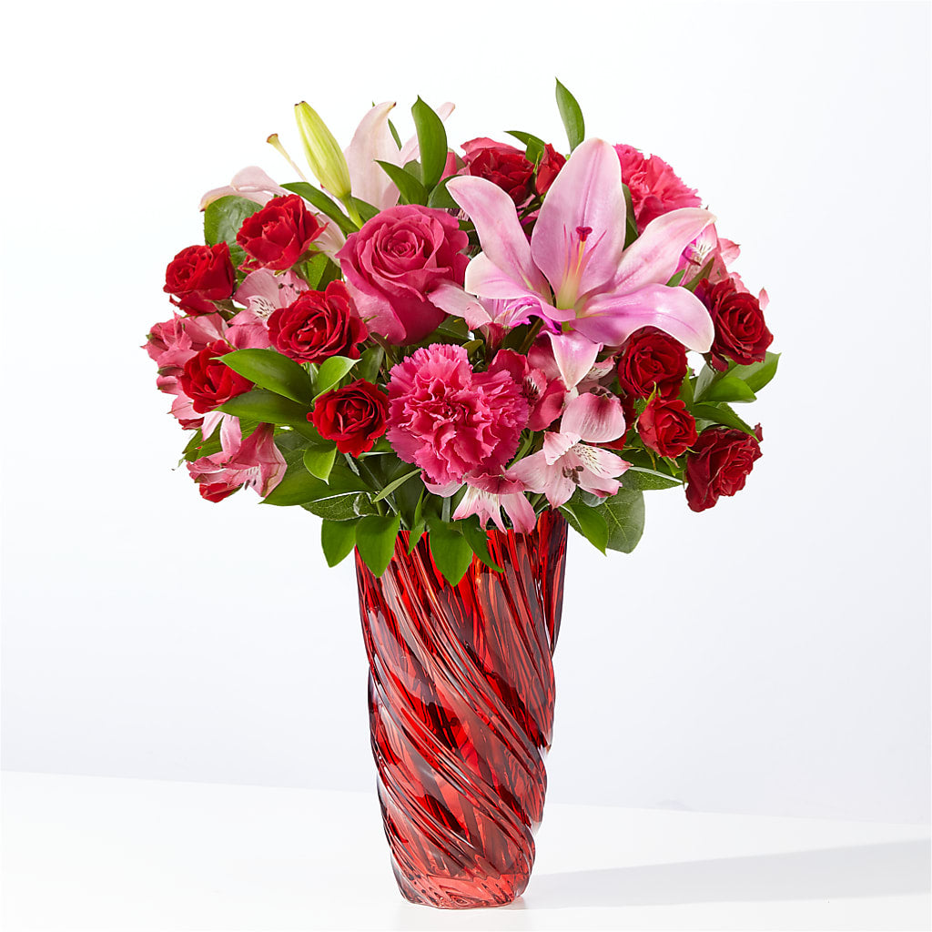 In Love Bouquet with Luxe Swirl Vase – Flowers By Josie, Grayling MI