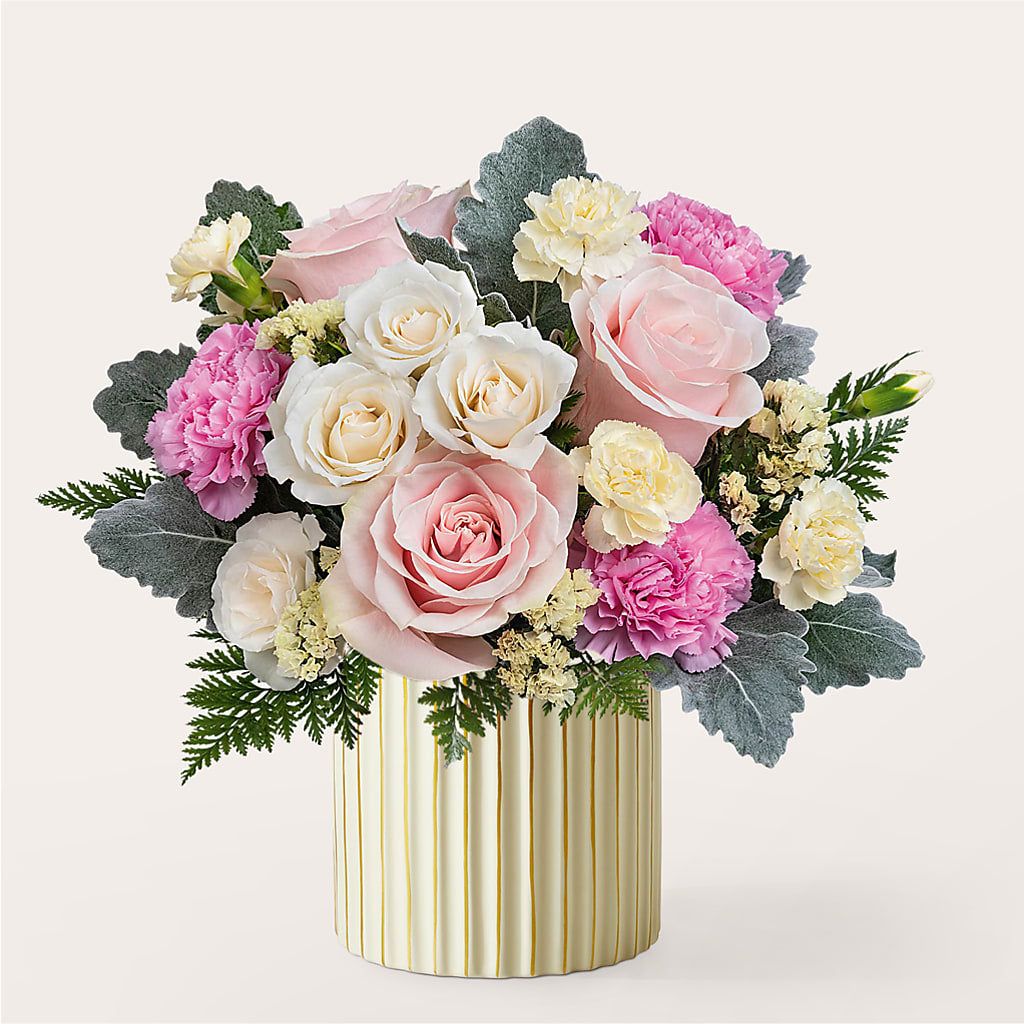 Blissful Moments Bouquet with Ivory Vase – Flowers By Josie, Grayling MI