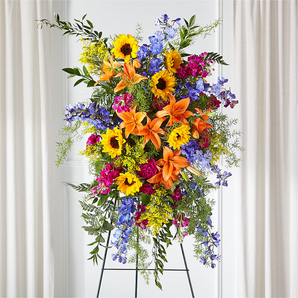 Sunlit Memories Standing Spray (Standard) – Flowers By Josie, Grayling MI