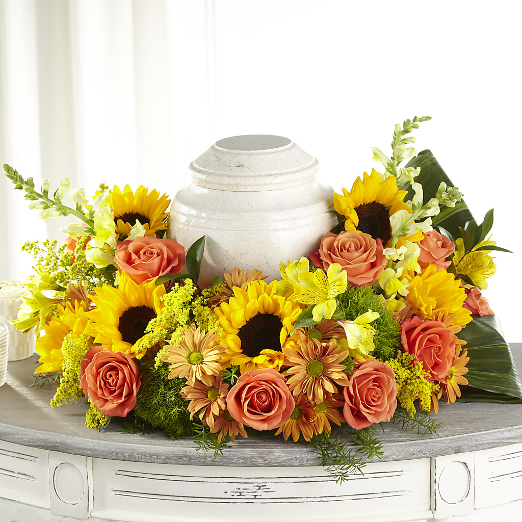 Faithful Sunflower Cremation Adornment – Flowers By Josie, Grayling MI