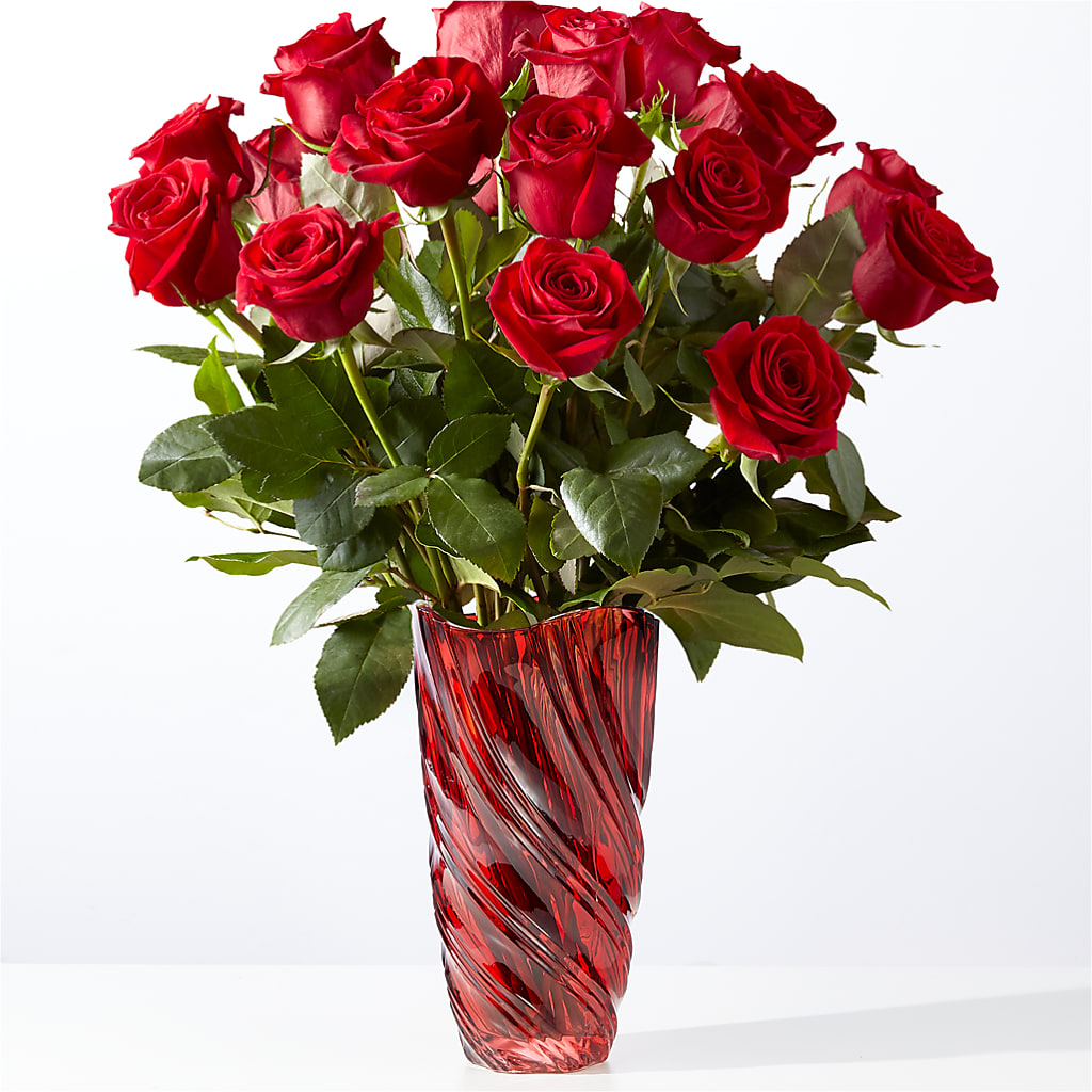 Classic Love Red Rose Bouquet with Luxe Swirl Vase – Flowers By Josie, Grayling MI