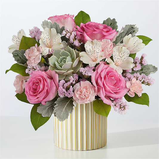 Dusty Rose Bouquet with Ivory Vase –  Flowers By Josie, Grayling MI