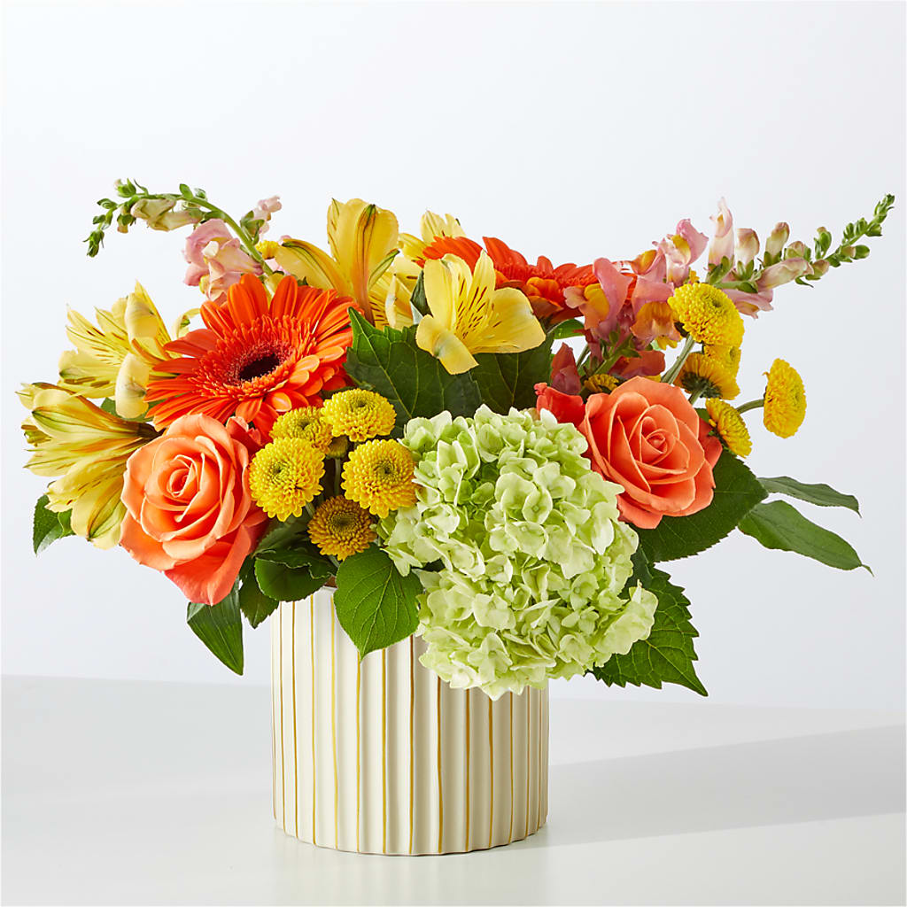 Autumn Sunshine Bouquet with Ivory Vase –  Flowers By Josie, Grayling MI