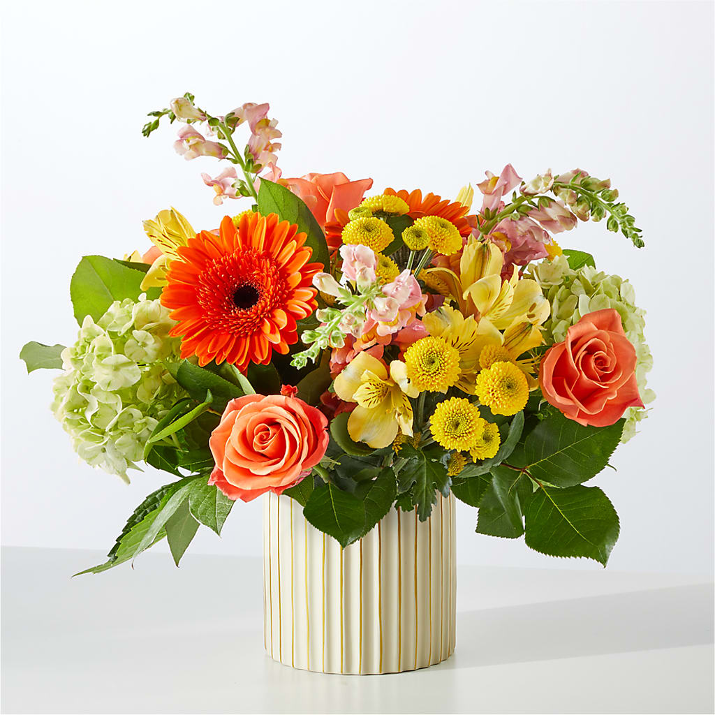Autumn Sunshine Bouquet with Ivory Vase –  Flowers By Josie, Grayling MI