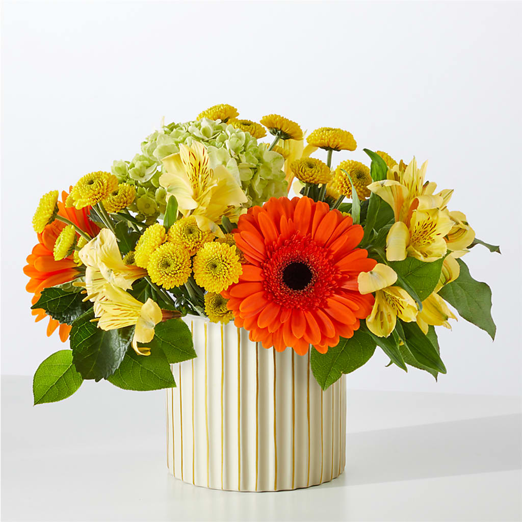 Autumn Sunshine Bouquet with Ivory Vase –  Flowers By Josie, Grayling MI